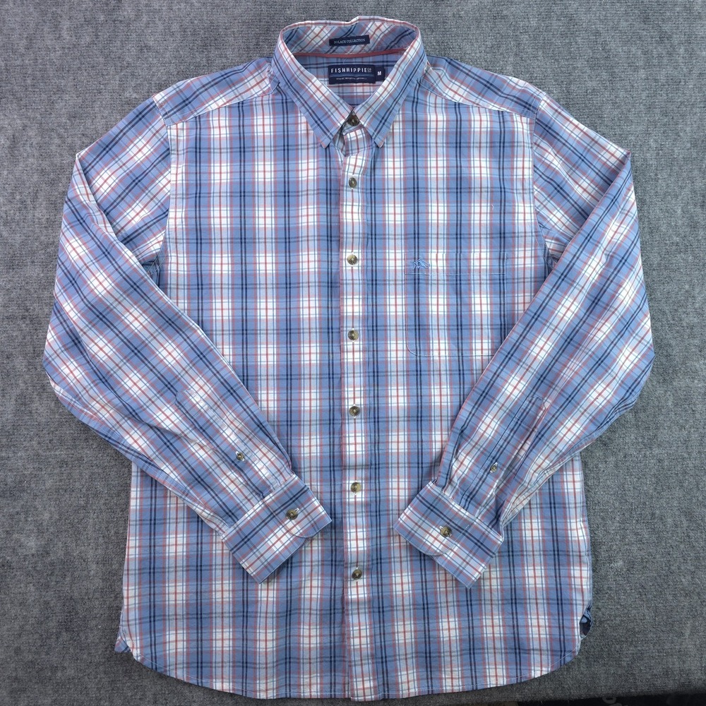 Fish Hippie‎ Solace Collection Shirt Medium Blue Red Plaid Long Sleeve Button Up